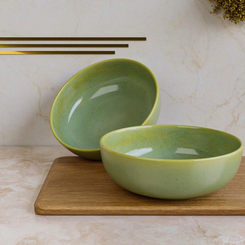 The Earth Store Olive Green Ceramic Serving Bowl | Ideal for Serving Soup, Salad, Snacks, Pasta, Noodle | Bowl for Serving | Dishwasher Safe Bowl | Set of 2, 600 ML - Image 5