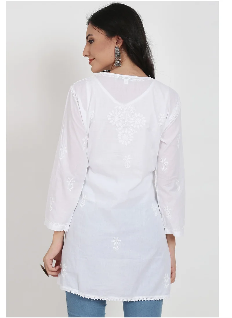 Alaya Hand Embroidered Chikankari Cotton A-Line Sustainable Tunics-AL920