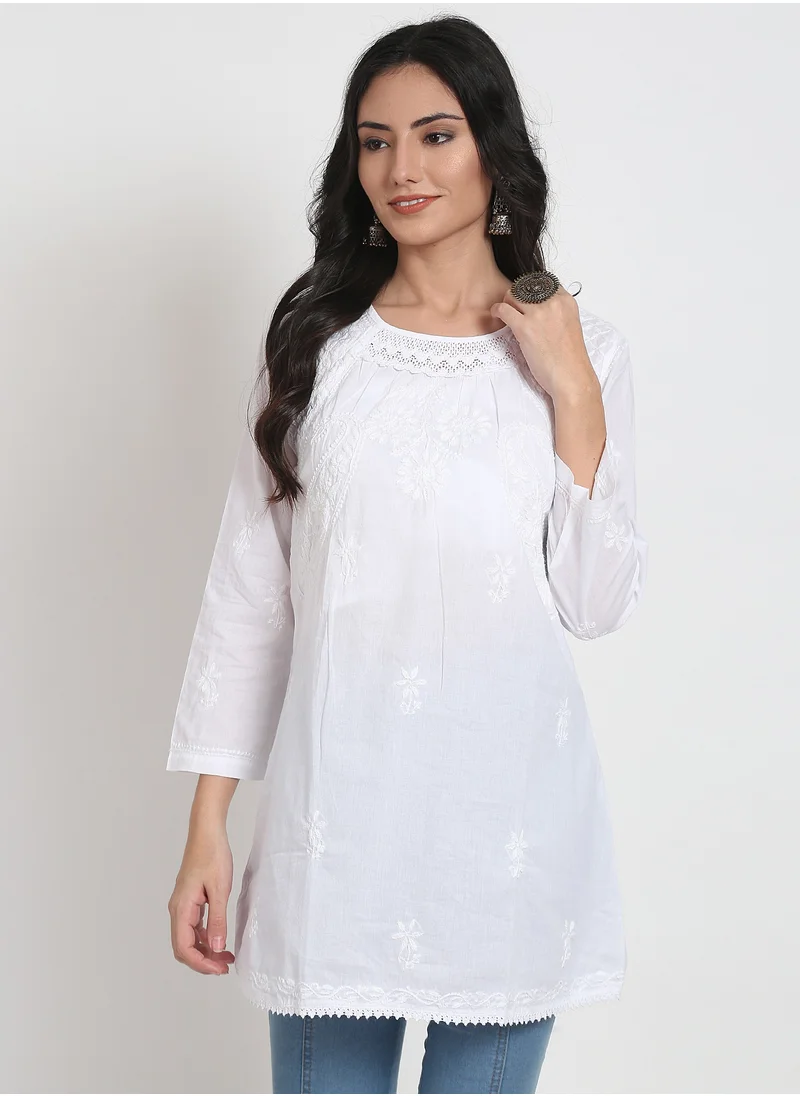 Alaya Hand Embroidered Chikankari Cotton A-Line Sustainable Tunics-AL920