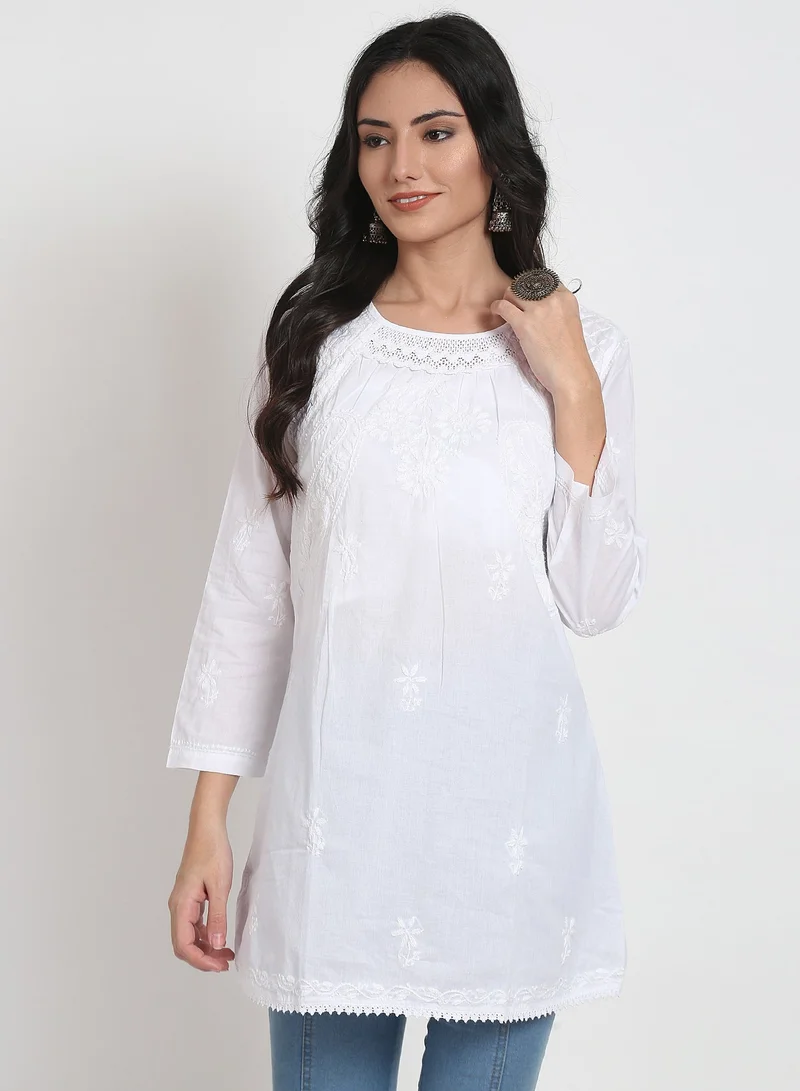 Alaya Hand Embroidered Chikankari Cotton A-Line Sustainable Tunics-AL920