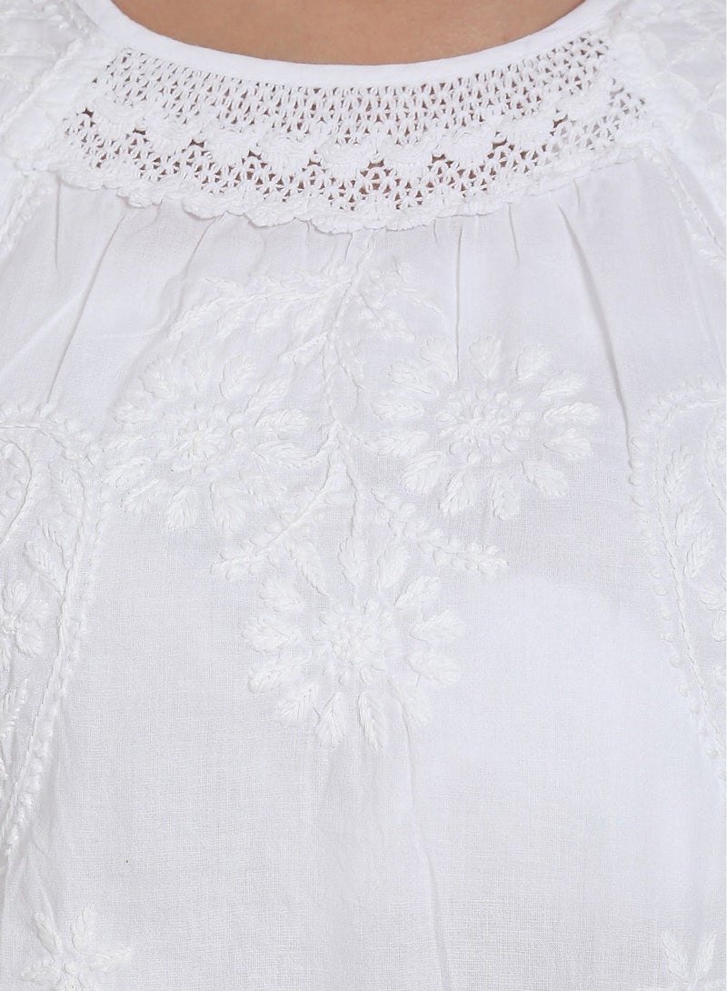 Alaya Hand Embroidered Chikankari Cotton A-Line Sustainable Tunics-AL920 - Image 5