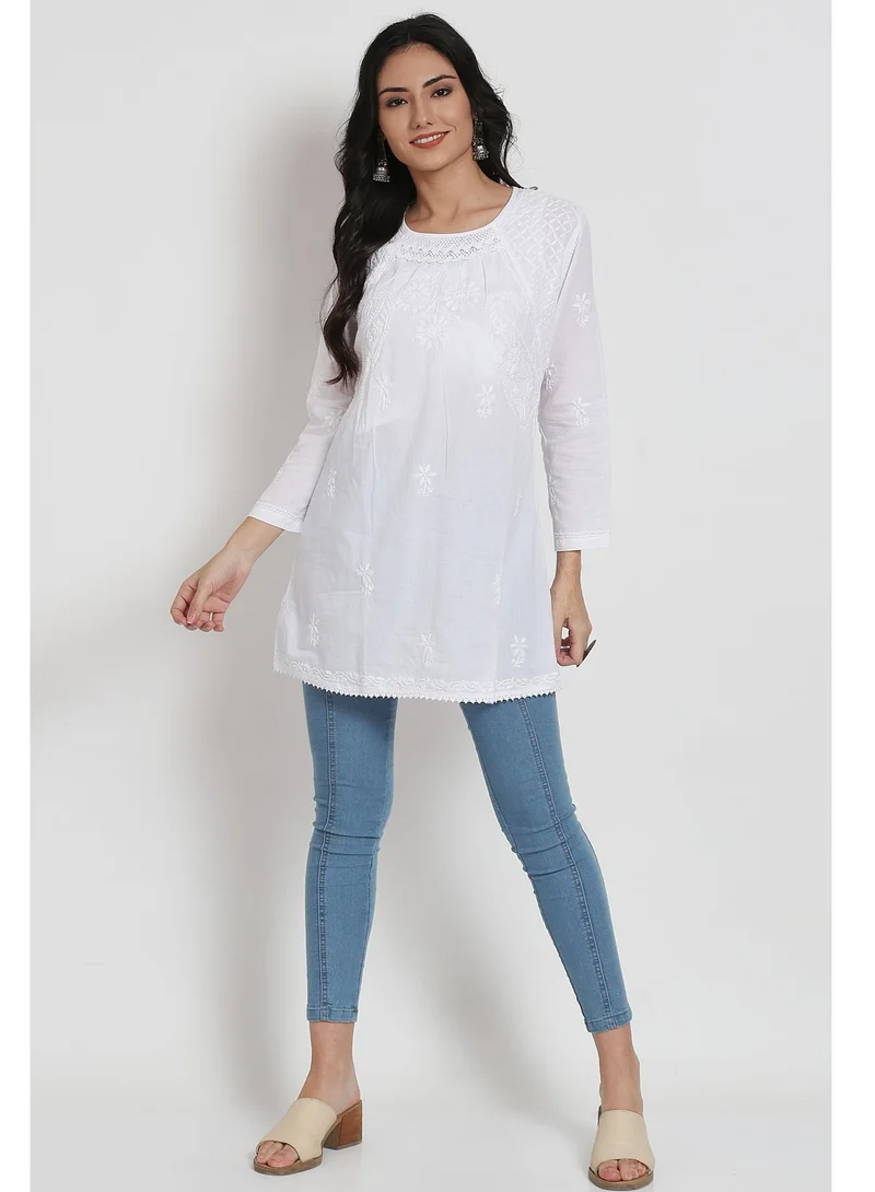Alaya  Hand Embroidered Chikankari Cotton A-Line Sustainable Tunics-AL920 for Women | Best Price UAE