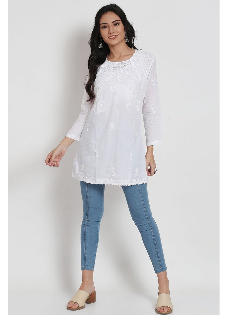Alaya Hand Embroidered Chikankari Cotton A-Line Sustainable Tunics-AL920 - Image 4