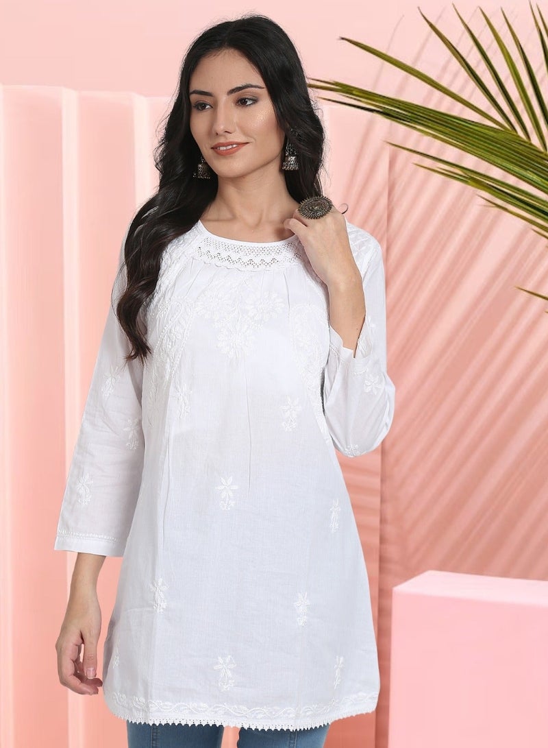 Alaya Hand Embroidered Chikankari Cotton A-Line Sustainable Tunics-AL920 - Image 3
