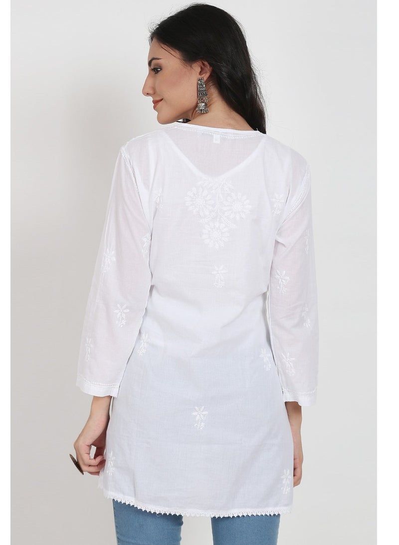Alaya Hand Embroidered Chikankari Cotton A-Line Sustainable Tunics-AL920 - Image 2