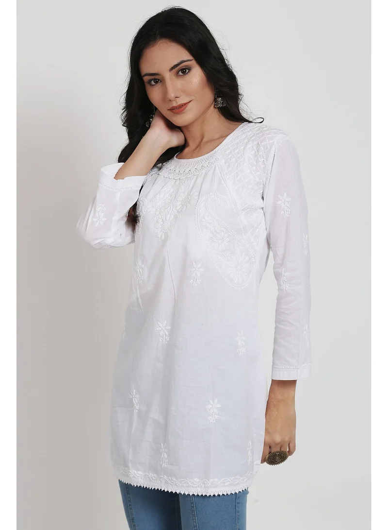 Alaya Hand Embroidered Chikankari Cotton A-Line Sustainable Tunics-AL920