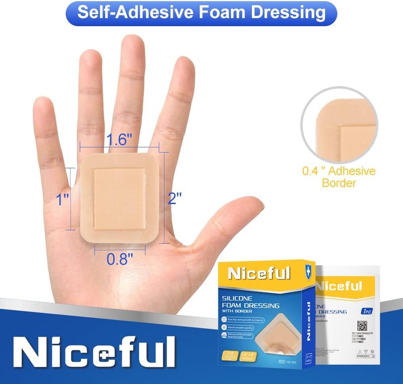 Dimora Niceful 10 Packs Silicone Foam Dressing 16x2 in 10 Packs Hydrocolloid Dressing 4x4 in High Absorbent Bed Sore Bandages Faster Healing - Image 2