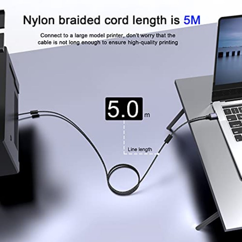 كابل الطابعة eter USB من النوع A إلى النوع B سلك طابعة USB متين كابل طابعة عالي السرعة لـ HP وCanon وDell وEpson وLexmark وXerox وBrother وSamsung والمزيد... - Image 4