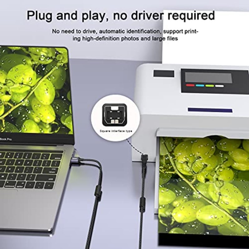 كابل الطابعة eter USB من النوع A إلى النوع B سلك طابعة USB متين كابل طابعة عالي السرعة لـ HP وCanon وDell وEpson وLexmark وXerox وBrother وSamsung والمزيد... - Image 3