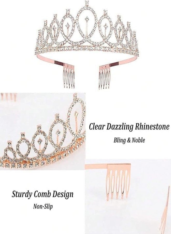 AISBUGUR Rose Gold Birthday Queen Tiara and Sash Set Rhinestone Crown and Glitter Sash Party Accessories for Women Girls Celebration Decoration Elegant Birthday Headpiece for Night Out Photoshoot Supplies - Image 2