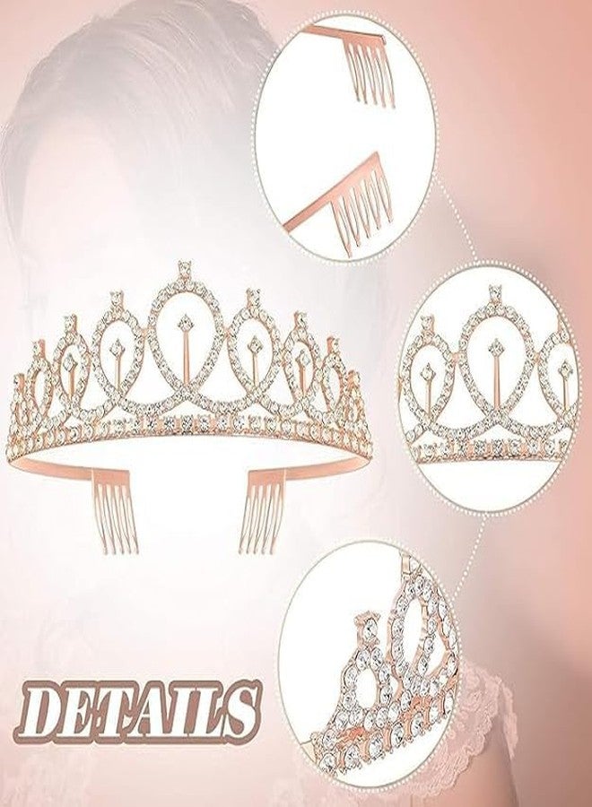 AISBUGUR Rose Gold Birthday Queen Tiara and Sash Set Rhinestone Crown and Glitter Sash Party Accessories for Women Girls Celebration Decoration Elegant Birthday Headpiece for Night Out Photoshoot Supplies - Image 4