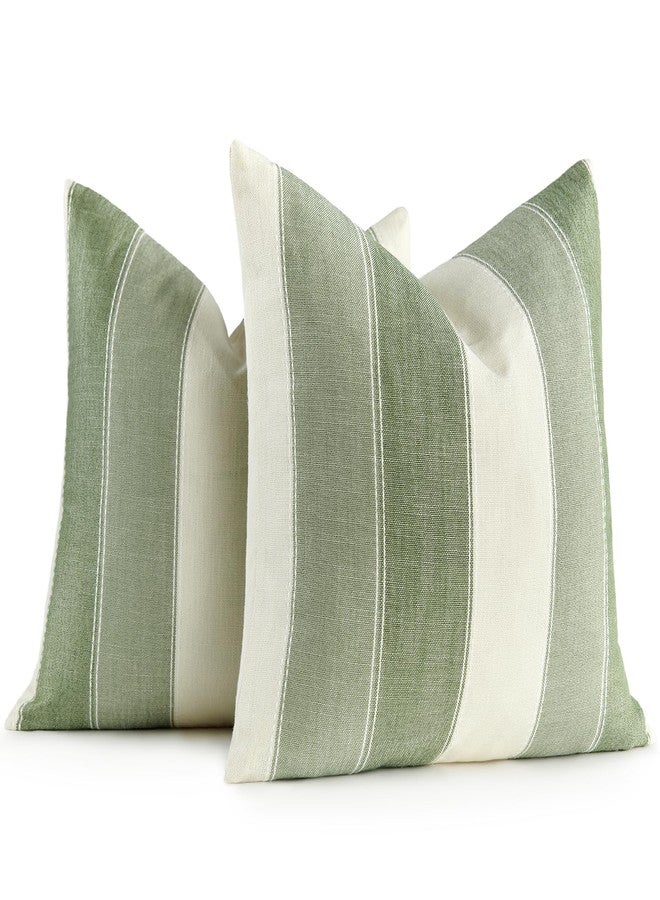 AmHoo Pack of 2 Farmhouse Stripe Check Throw Pillow Covers Set Case Cotton Linen Decorative Pillowcases Cushion Cover for Couch Bench Sofa 18x18 Inch Sage Green - Image 1