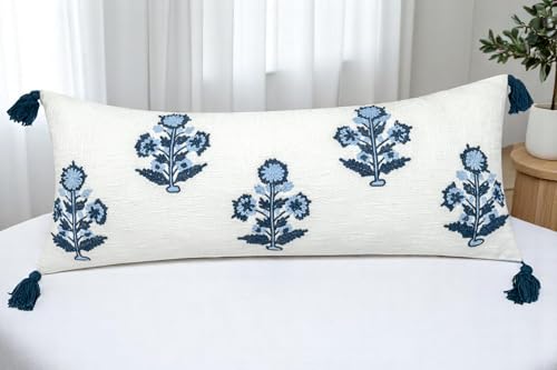 YugTex Hand Embroidered Russell Motif Decorative Lumbar Accent Throw Pillow Cover - Pillowcase for Living Room Sofa, Couch, Bedroom - Chair Cushion Cover - 14x36 Inches - Image 5
