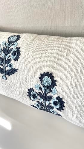 YugTex Hand Embroidered Russell Motif Decorative Lumbar Accent Throw Pillow Cover - Pillowcase for Living Room Sofa, Couch, Bedroom - Chair Cushion Cover - 14x36 Inches - Image 3