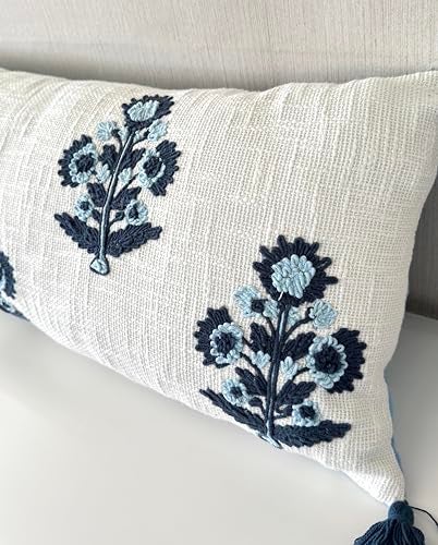 YugTex Hand Embroidered Russell Motif Decorative Lumbar Accent Throw Pillow Cover - Pillowcase for Living Room Sofa, Couch, Bedroom - Chair Cushion Cover - 14x36 Inches - Image 2