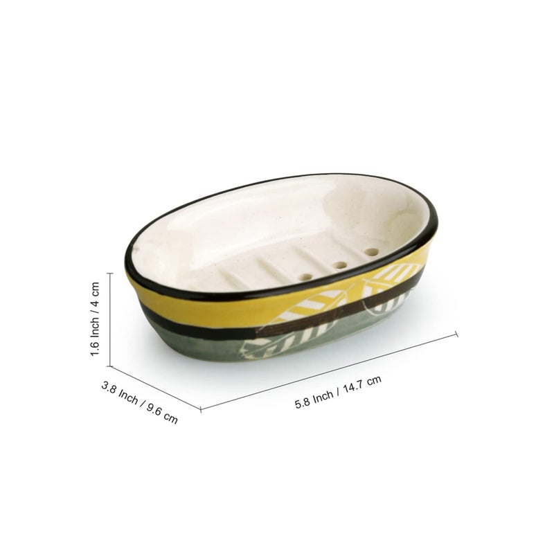 ExclusiveLane Leaves Imprinted Ceramic Bathroom Accessories Set of 3 (Liquid Soap Dispenser, Toothbrush Holder, Tumbler) (El-022-032), Grey - Image 5