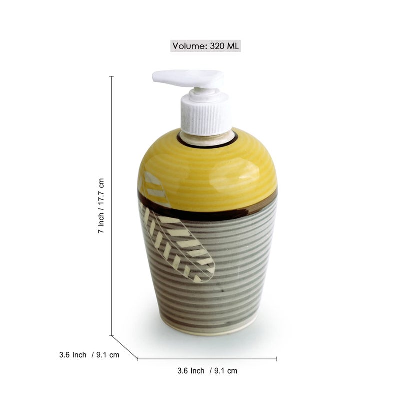 ExclusiveLane Leaves Imprinted Ceramic Bathroom Accessories Set of 3 (Liquid Soap Dispenser, Toothbrush Holder, Tumbler) (El-022-032), Grey - Image 3