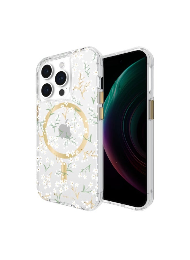 Rifle Paper Co. - iPhone 15 Pro Case - Printed in full color and foil stamped - Imported - Petite Fleurs with Magsafe - Image 1