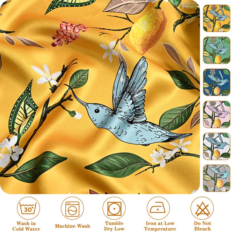 FRAMICS 100% Blackout Curtains for Bedroom Vintage Yellow Floral Curtains for Living Room 84 Inches Long, Luxury Patterned Curtain Lemon Hummingbird Grommet Thermal Insulated Drapes, 2 Panels - Image 5