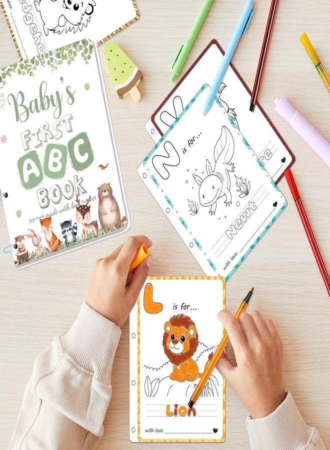 QISOLIY كتاب الحروف الأبجدية الأول للطفل، نشاط بديل لكتاب الضيوف في حفل استقبال المولود، لعبة تلوين الحروف الأبجدية مع 24 قلم تلوين مائي، ثيم حيوانات الغابة لحفل استقبال المولود أو حفل استقبال المولود - Image 3