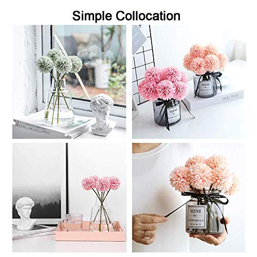 Louiesya Artificial Green Flowers 12 Pcs Fake Flowers Silk Artificial Chrysanthemum Ball Hydrangea Bridal Wedding Bouquet for Home Garden Party Wedding Decor - Image 4