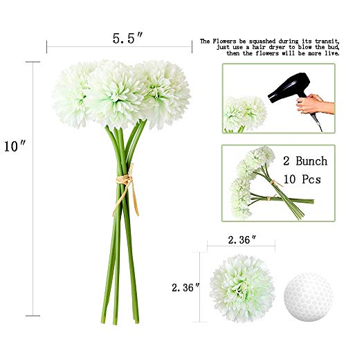 Louiesya Artificial Green Flowers 12 Pcs Fake Flowers Silk Artificial Chrysanthemum Ball Hydrangea Bridal Wedding Bouquet for Home Garden Party Wedding Decor - Image 2