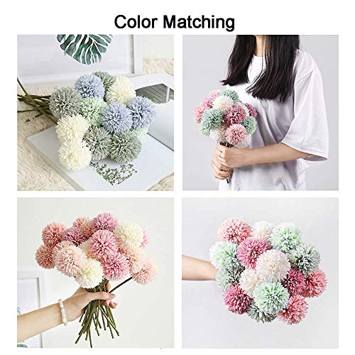 Louiesya Artificial Green Flowers 12 Pcs Fake Flowers Silk Artificial Chrysanthemum Ball Hydrangea Bridal Wedding Bouquet for Home Garden Party Wedding Decor - Image 3