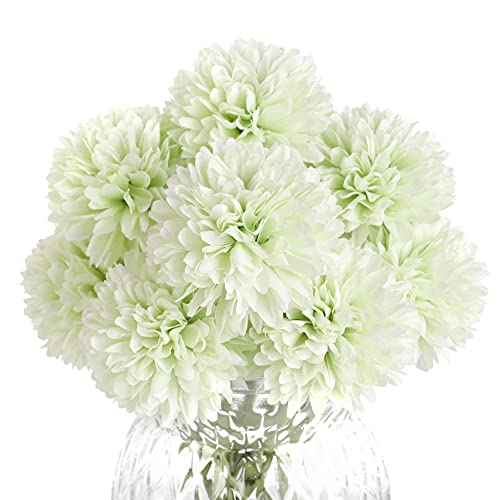Louiesya Artificial Green Flowers 12 Pcs Fake Flowers Silk Artificial Chrysanthemum Ball Hydrangea Bridal Wedding Bouquet for Home Garden Party Wedding Decor - Image 1