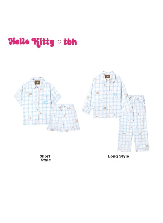 Tbh Sanrio o Kitty Tencel Cotton Loungewear Set Outerwear Pajamas Long Black Plaid M - Image 2