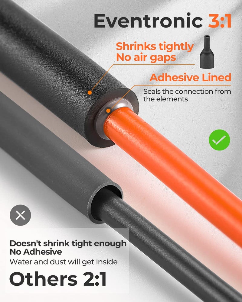 EVENTRONIC Eventronic 400-Piece Heat Shrink Tube Set, 3:1 Shrink Ratio with Adhesive and Double Wall, Total 40.5 m, Waterproof Heat Shrink Tube, Black  - Image 2