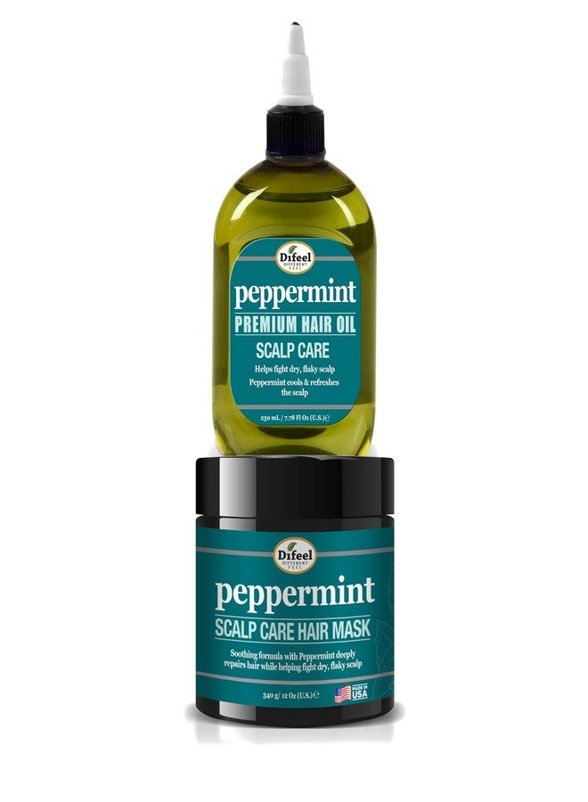 Difeel Peppermint Scalp Care Hair Mask 12oz and Premium Hair Oil 8oz 2-PC Set - Image 1