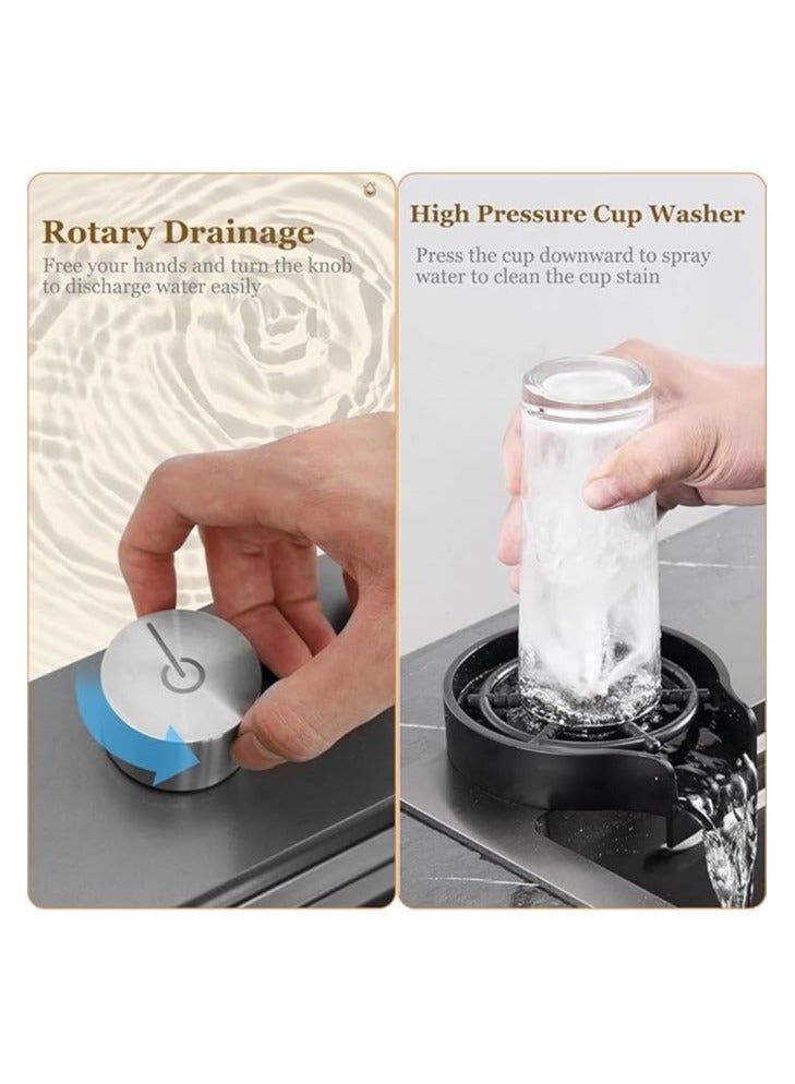 LIJIJUCN Black Kitchen Sink, Waterfall Single Bowl Sink with LED TEMP Display, Stainless Steel Smart Workstation Kitchen Sink with Pull Down Sprayhead Faucet & Accessories (31.5 x 17.7in) - Image 4