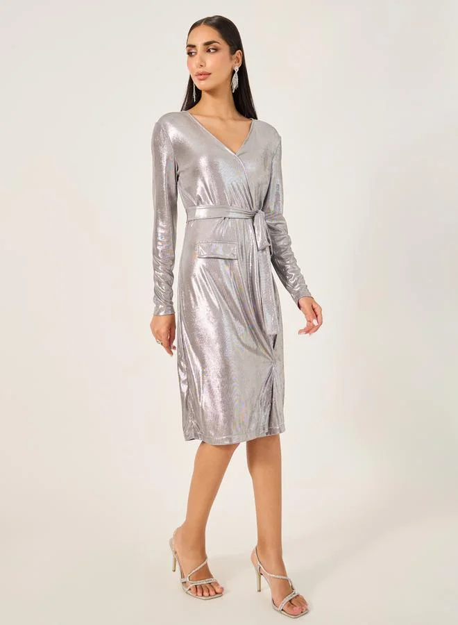 Styli Shimmering Wrap Dress