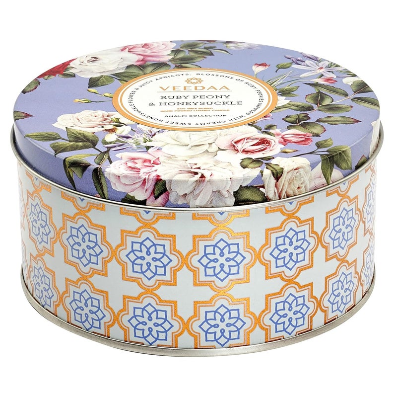 VEEDAA Ruby Peony Honeysuckle 3 Wick Tin Soy Wax Scented Candle Burns 40 Hours - Image 3