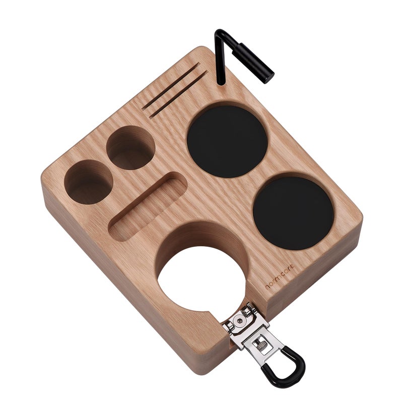 Normcore Compact Tamping Station Tamper WDT Holder Portafilters Stand Espresso Accessory Tool Organizer For 51mm 54mm Machine Adjustable Height Solid American Ashwood
