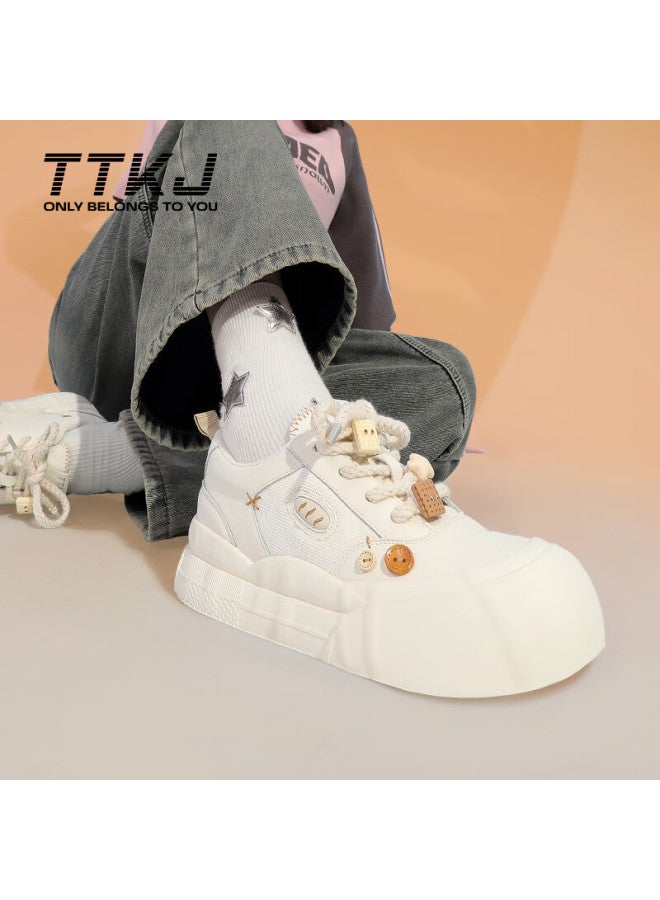 Ttkj Tttj White Sneakers For Women, Soft Sole Comfortable Versatile Thick-soled Heightening Canvas Shoes, Casual Sports Cloud-sole Commuter Skateboard Shoes - Image 3