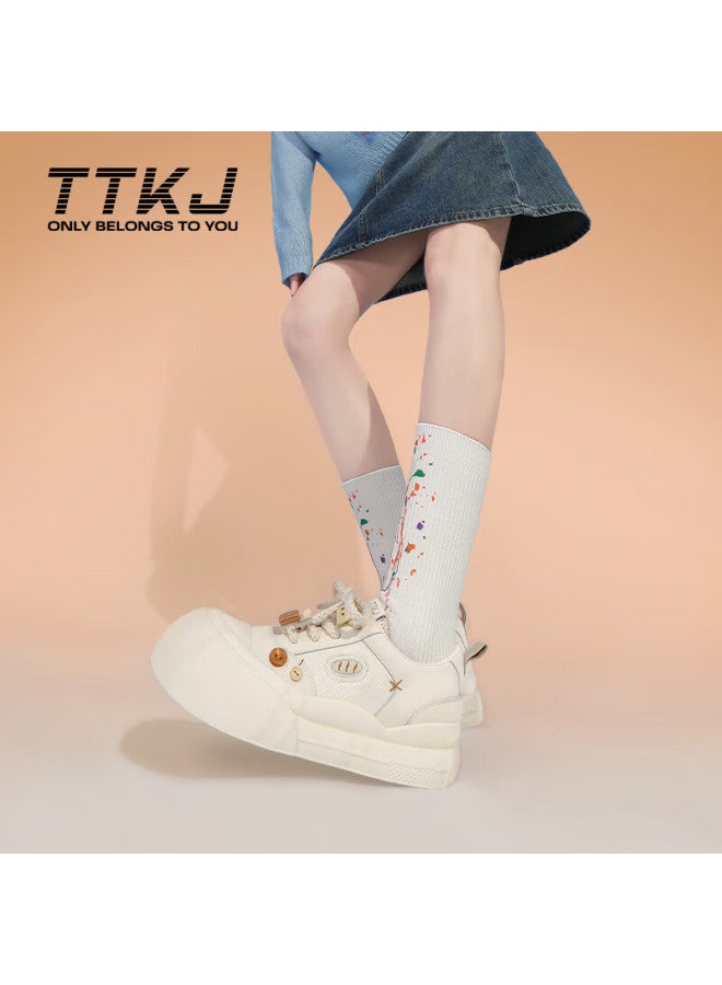 Ttkj Tttj White Sneakers For Women, Soft Sole Comfortable Versatile Thick-soled Heightening Canvas Shoes, Casual Sports Cloud-sole Commuter Skateboard Shoes - Image 2