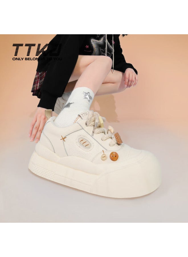 Ttkj Tttj White Sneakers For Women, Soft Sole Comfortable Versatile Thick-soled Heightening Canvas Shoes, Casual Sports Cloud-sole Commuter Skateboard Shoes - Image 4