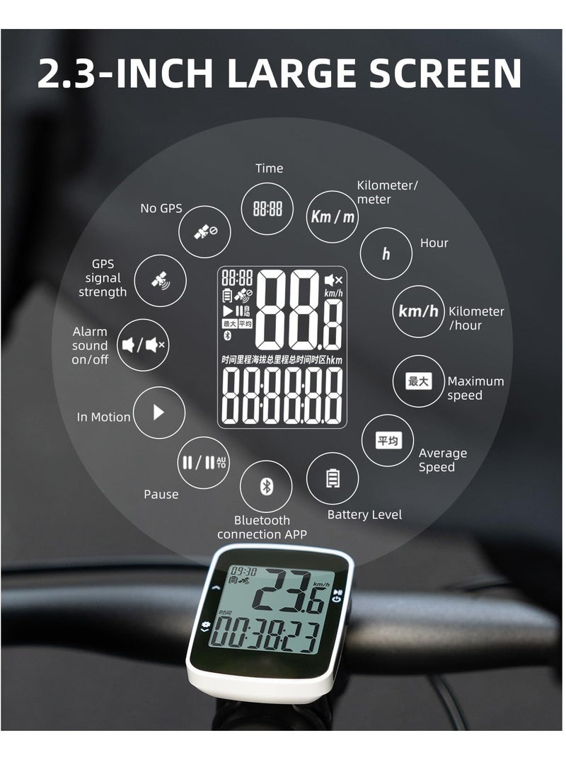 SOLARAE Bike Computer Bike Speedometer, GPS Wireless Cycling Computer with Bluetooth, IPX7 Waterproof, 600mAH Battery and 2.3" Large Display, Bicycle Speedometer and Odometer Wireless Waterproof. - Image 3