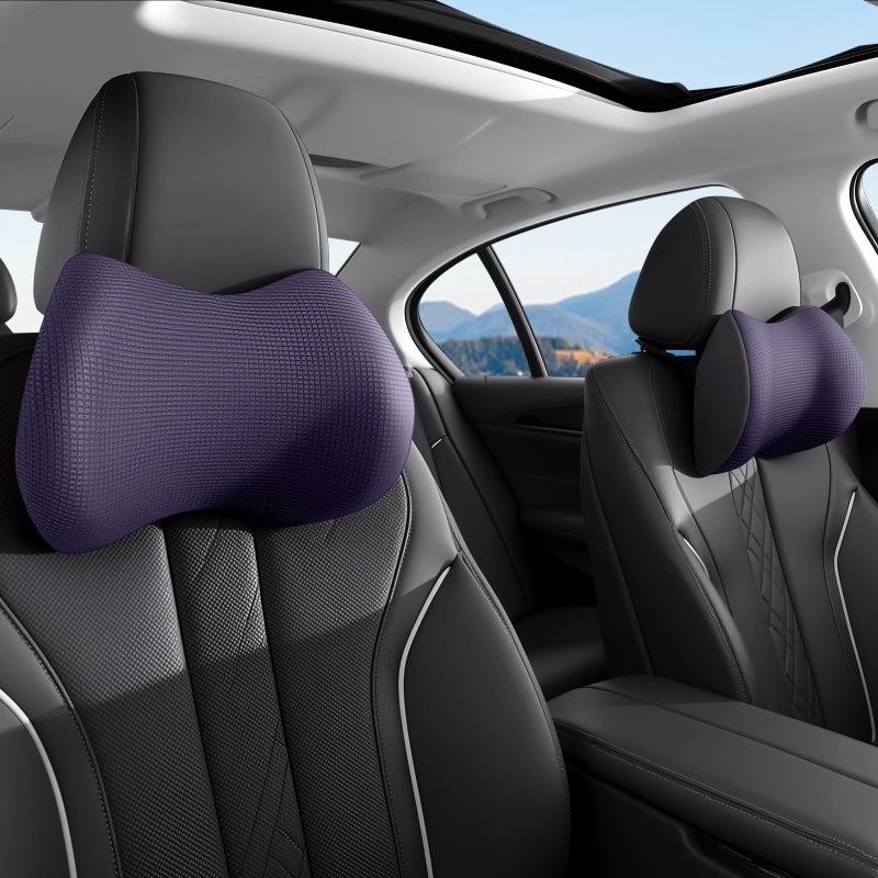 Car Headrest Pillow for Neck Support, Ultra Comfortable Neck Pillow for Driving, 2 Pack Car Neck Pillows with Adjustable Strap & Breathable Removable Cover, Fit Most Cars(Purple) - Image 1