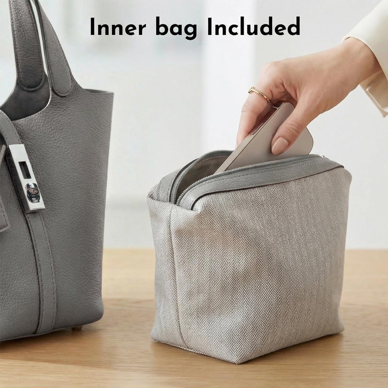 Kadynow Tote Bag for Women Vegan Leather Bucket Purse for Women Top Handle Handbag Shoulder Bag with Detachable Small Purse Elephant Grey - Image 5