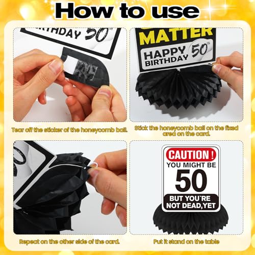 Woosytoo 9Pcs 50th Birthday Honeycomb Centerpieces Funny 50th Birthday Decorations for Adults 50 Years Old Party Decor Cheers to 50 Years Party Banner Table Topper Caution Logos Sign for Men Women - Image 5