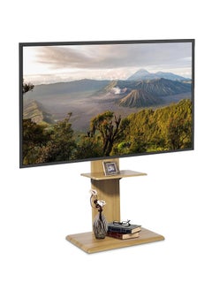 FlashHawk Wooden Floor TV Stand with Height Adjustable and Media Shelf for 32-65 inch Flat Screen TV, Swivel TV Mounts Stand with Solid Wood Base for Living Room - Yellow Grain  - Image 1