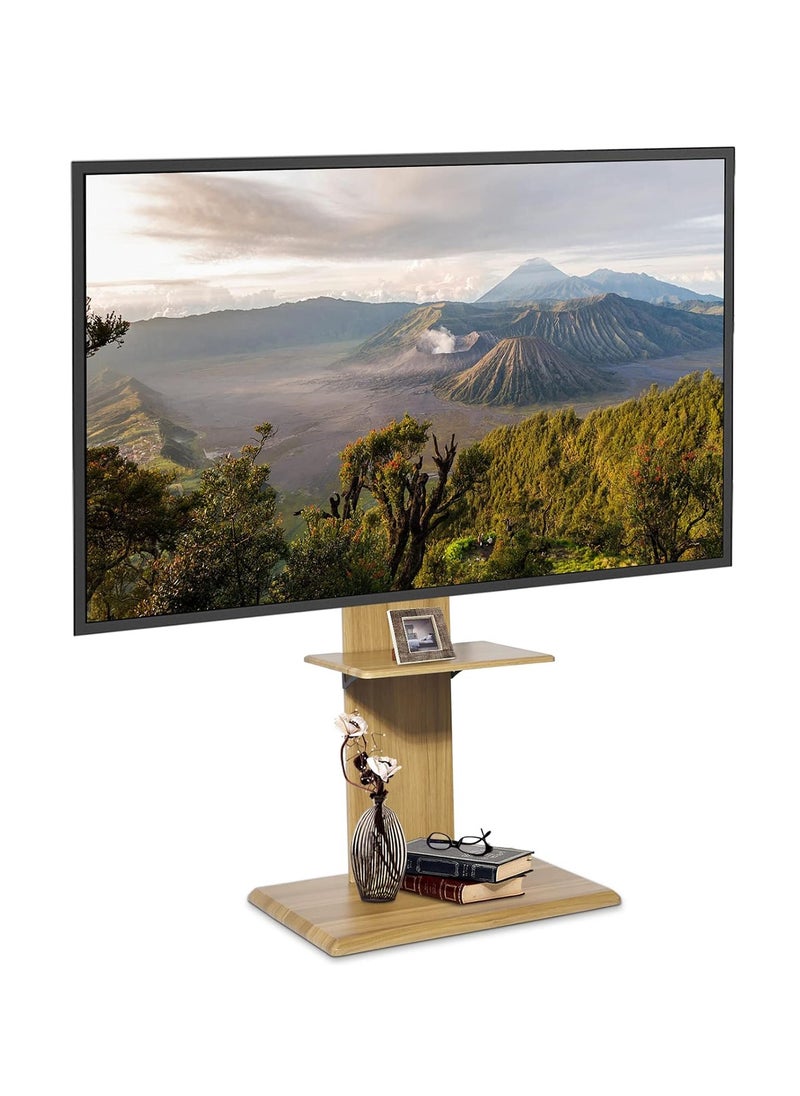 FlashHawk - Wooden Floor TV Stand with Height Adjustable and Media Shelf for 32-65 inch Flat Screen TV, Swivel TV Mounts Stand with Solid Wood Base for Living Room - Yellow Grain - Image 1