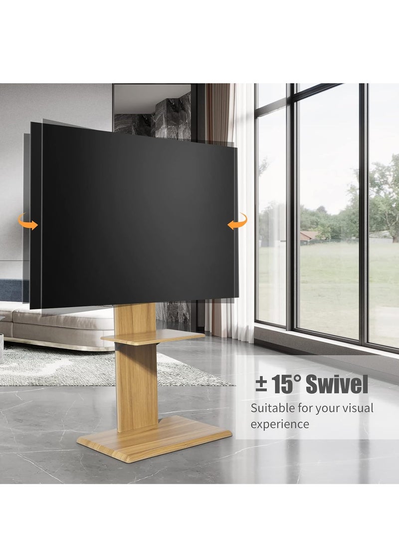 FlashHawk - Wooden Floor TV Stand with Height Adjustable and Media Shelf for 32-65 inch Flat Screen TV, Swivel TV Mounts Stand with Solid Wood Base for Living Room - Yellow Grain - Image 1