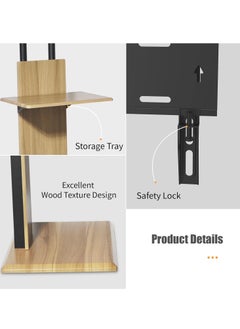 FlashHawk Wooden Floor TV Stand with Height Adjustable and Media Shelf for 32-65 inch Flat Screen TV, Swivel TV Mounts Stand with Solid Wood Base for Living Room - Yellow Grain  - Image 4
