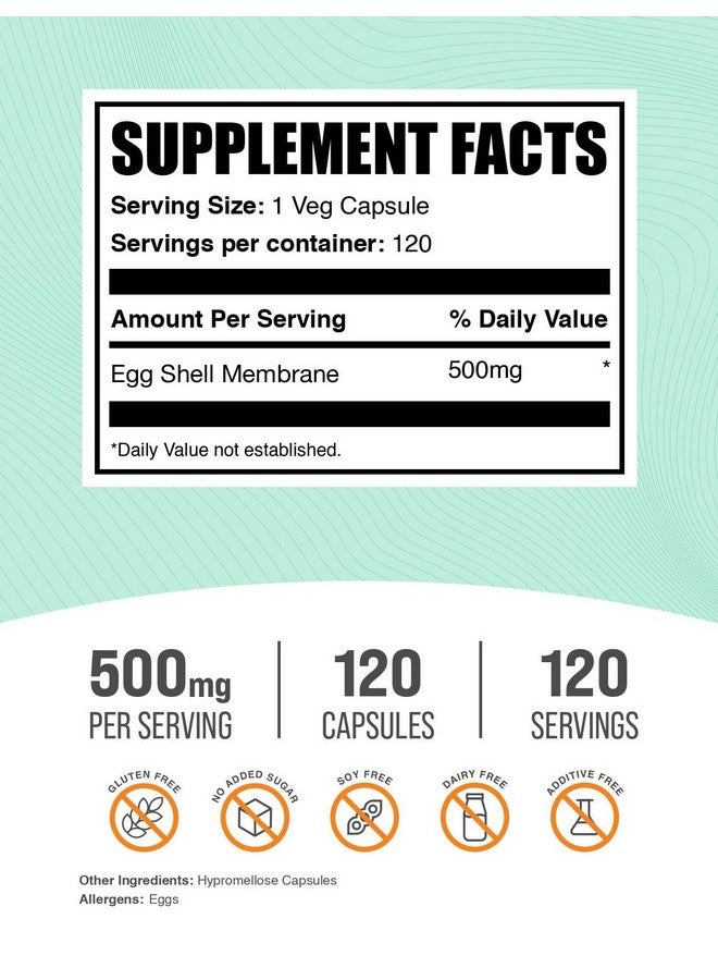 BulkSupplements كبسولات كولاجين غشاء البيض من BulkSupplements.com - مكمل كولاجين، مكمل غذائي، غشاء البيض 500 ملغ - خالي من الغلوتين، 1 كبسولة لكل حصة، 120 عدد (عبوة من 1) - Image 2