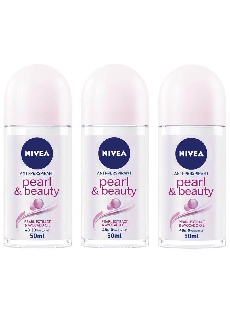 نيفيا نيڤيا مضاد للتعرق رول أون للنساء ، لؤلؤ & بيوتي مستخلصات لؤلؤ 50 مل عبوة من 3 - Image 1