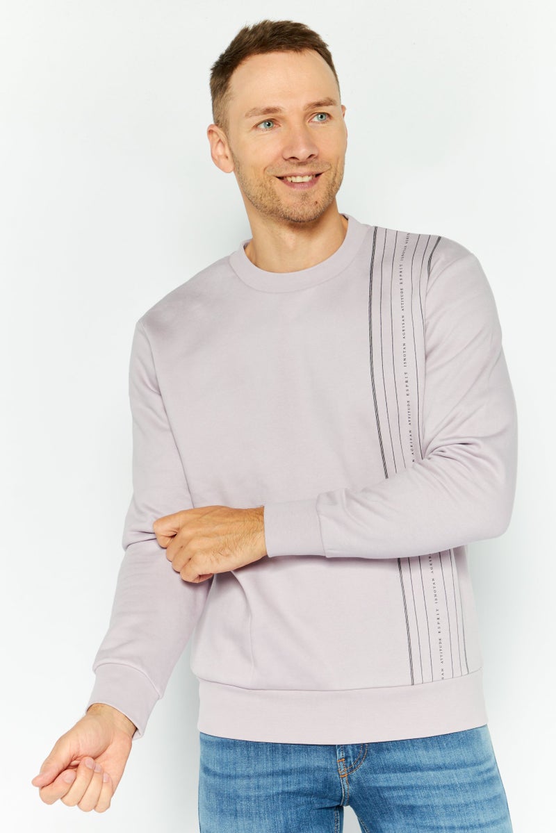 ESPRIT Men Crew Neck Long Sleeves Graphic Sweatshirt, Lilac - Image 1