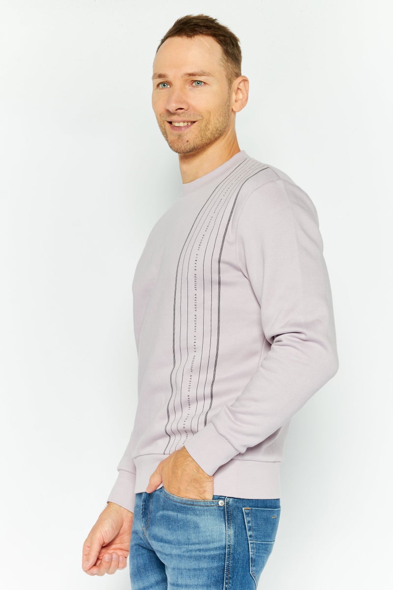 ESPRIT Men Crew Neck Long Sleeves Graphic Sweatshirt, Lilac - Image 3